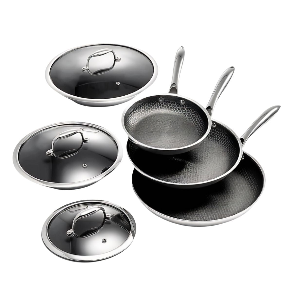 Hexclad 6-Piece Hybrid Frying Pan Set with Lids